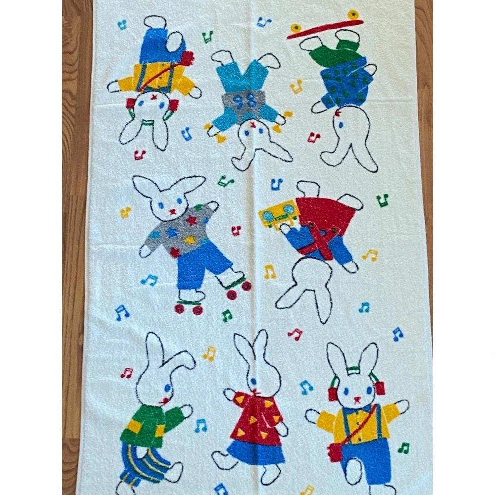 Springmaid Towel Rabbit Pattern Musical Fun Cotton Retro Colorful Decorative USA